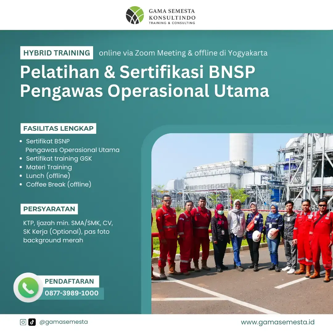 Pelatihan & Sertifikasi BNSP Pengawas Operasional Utama